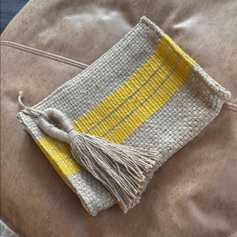 Woven Clutch with Yellow Stripe